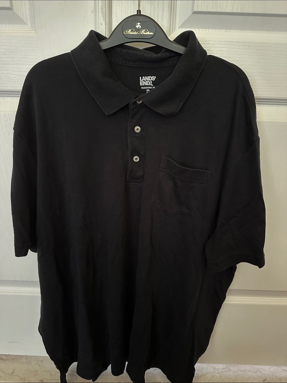Lands' End Men's Black Short-Sleeve Polo with Chest Pocket size 3XL